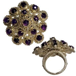 Floral Gold Tone w/Purple Stones Statement Ring